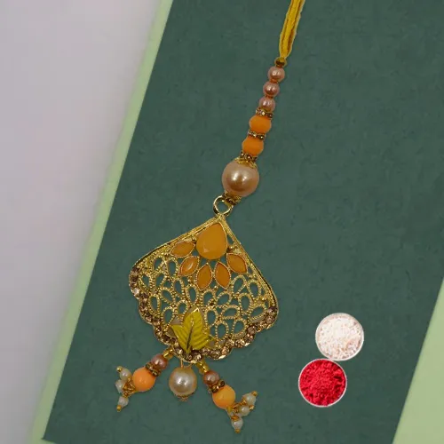 Pristine Stone-Studded Metallic Lumba Rakhi N Mouli Pristine Stone-Studded Metallic Lumba Rakhi N Mouli