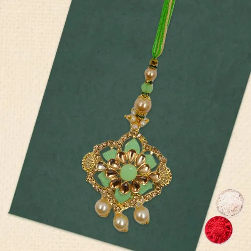 Superb Moti-studded Green Lumba N Message Card Superb Moti-studded Green Lumba N Message Card