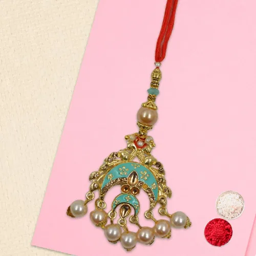 Artistic Moti Work Lumba for Sister with Message Card Artistic Moti Work Lumba for Sister with Message Card