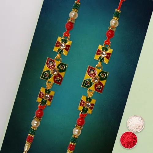 Fantastic Red-Yellow Mettalic Bro Rakhi 2 Sets