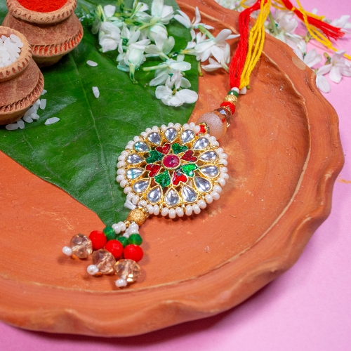 Beautiful Kundan N Mina Work Lumba Rakhi Beautiful Kundan N Mina Work Lumba Rakhi