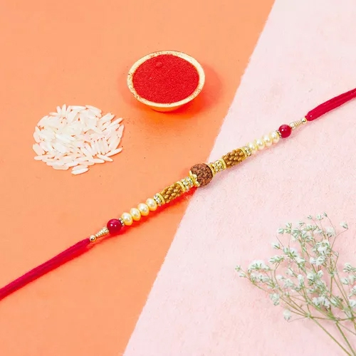Attractive Rudraksh Rakhi with Pearl Beads