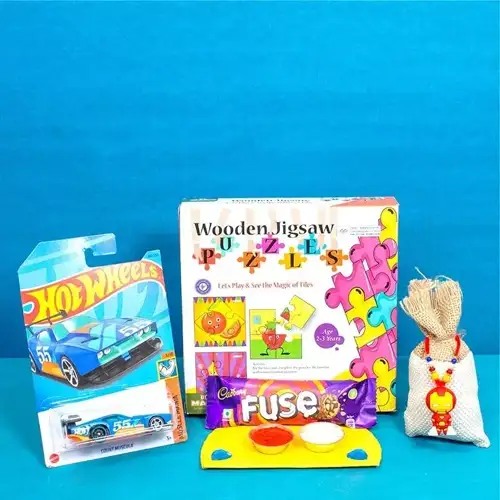 Fantastic Jigsaw Puzzle n Hot Wheels Car Rakhi Hamper Fantastic Jigsaw Puzzle n Hot Wheels Car Rakhi Hamper