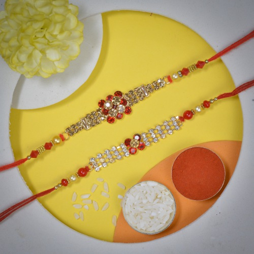 Stunning Ad Stone Rakhi Set for Bro Stunning Ad Stone Rakhi Set for Bro