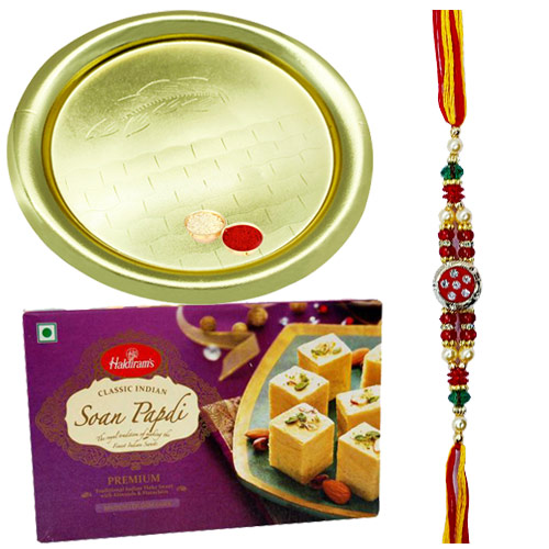 Feel-Better Gift of Outstanding Gold Plated Thali and Yummy Soan Papri of 100 Gms from <font color=#FF0000>Haldiram</font>s Feel-Better Gift of Outstanding Gold Plated Thali and Yummy Soan Papri of 100 Gms from <font color=#FF0000>Haldiram</font>s