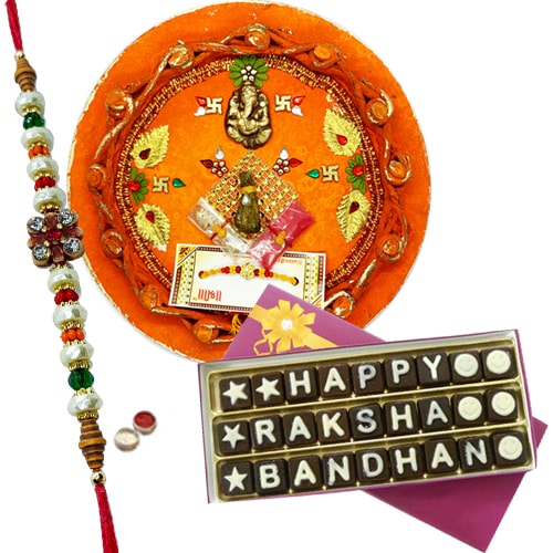 Smashing Gift of Innovative Thali and a Pack of Satisfying Rakshabandhan Chocolates Smashing Gift of Innovative Thali and a Pack of Satisfying Rakshabandhan Chocolates