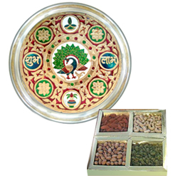 Subh Labh Stainless Steel Thali with Dry Fruits for Sister. Subh Labh Stainless Steel Thali with Dry Fruits for Sister.