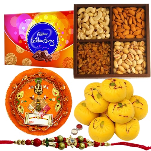 Yummy Cadbury Celebration with Mixed Dry Fruits and Rakhi Yummy Cadbury Celebration with Mixed Dry Fruits and Rakhi