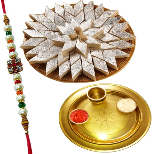 Special Gold Plated Pooja Thali with Haldirams Kaju Katli Special Gold Plated Pooja Thali with Haldirams Kaju Katli