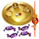 Special Gold Plated Thali with Eclairs Chocolates and 1 Free Rakhi with Roli Chawal Special Gold Plated Thali with Eclairs Chocolates and 1 Free Rakhi with Roli Chawal
