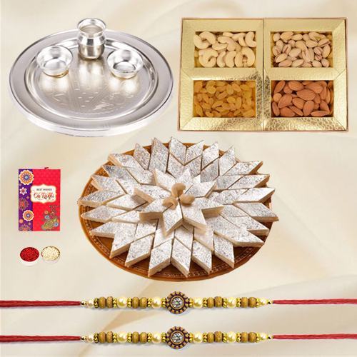 Special Gold Thali with Haldiram Kaju Katli and Dry Fruits with Free Rakhi Special Gold Thali with Haldiram Kaju Katli and Dry Fruits with Free Rakhi
