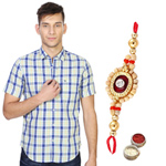 White and Blue Casual Peter England Shirt and Rakhi Combo White and Blue Casual Peter England Shirt and Rakhi Combo
