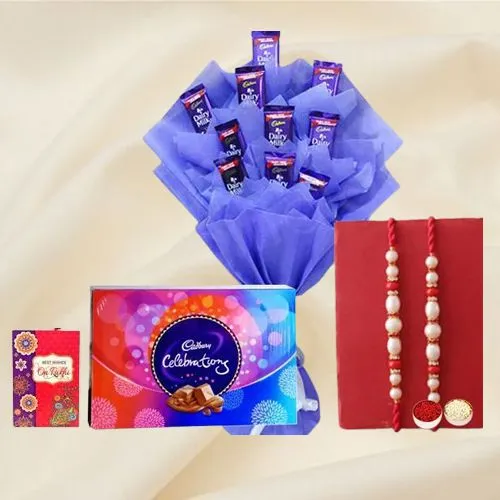 Send Cadbury Chocolates Bouquet with Twin Rakhis