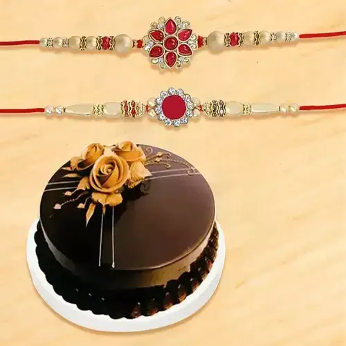 Glamorous Rakhi set of 2 with Chocolate Cake