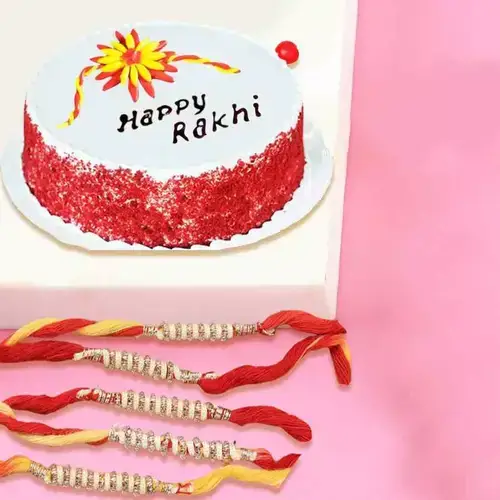 Impressive Rakhi Set of 4 with Red Velvet Cake