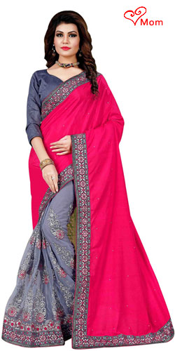Lovely Sizzle Pink Mono Net Silk Saree Lovely Sizzle Pink Mono Net Silk Saree