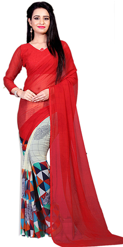 Superb Marble Chiffon Printed Saree in Red Color Superb Marble Chiffon Printed Saree in Red Color