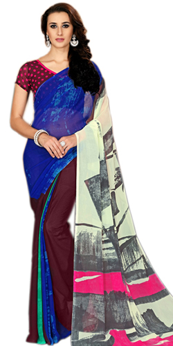 Trendsetting Blue N Brown Marbel Chiffon Saree Trendsetting Blue N Brown Marbel Chiffon Saree