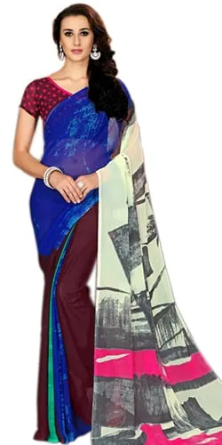 Trendsetting Blue N Brown Marbel Chiffon Saree