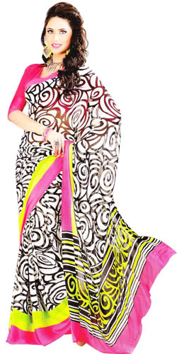 Gorgeous Black and White Georgette Satin Saree Gorgeous Black and White Georgette Satin Saree