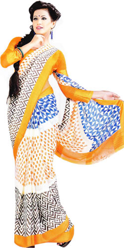 Outstanding Multicolor Georgette Satin Printed Saree Outstanding Multicolor Georgette Satin Printed Saree