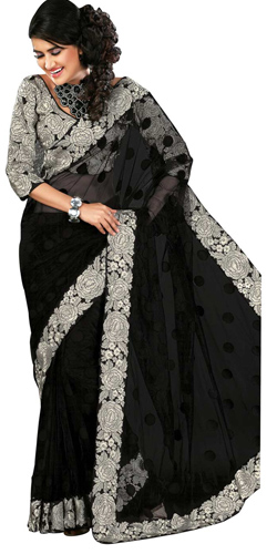 Amazing Black colored Printed Net Saree Amazing Black colored Printed Net Saree