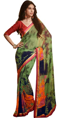 Extravagant Olive Green Faux Georgette Saree Extravagant Olive Green Faux Georgette Saree