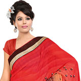 Glorious Fire Orange, Cream and Brown in Shades Georgette Printed Saree Glorious Fire Orange, Cream and Brown in Shades Georgette Printed Saree