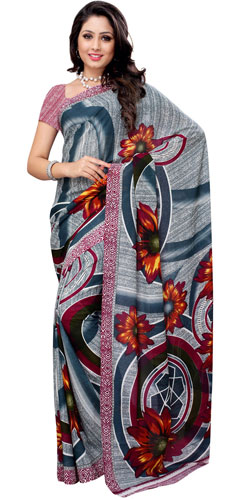 Appealing Renial Georgette Printed Saree in Teal and White Colour Combination Appealing Renial Georgette Printed Saree in Teal and White Colour Combination