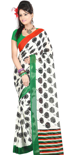 Gorgeous White Shaded Dani Georgette Printed Saree with Floral Decors Gorgeous White Shaded Dani Georgette Printed Saree with Floral Decors