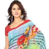 Sophisticated Georgette Printed Saree in Yellow and Sky Blue Colour Sophisticated Georgette Printed Saree in Yellow and Sky Blue Colour