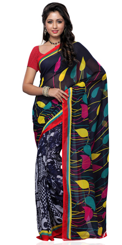 Mesmerizing Black and Grey Coloured Georgette Printed Saree Mesmerizing Black and Grey Coloured Georgette Printed Saree