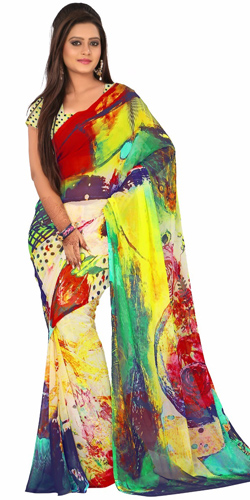 Dazzling Multicoloured Georgette Saree with Digital Printed Design Dazzling Multicoloured Georgette Saree with Digital Printed Design