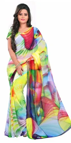 Enthralling Multicoloured Digital Printed Georgette Saree