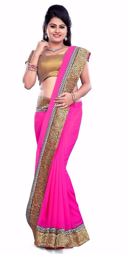 Popular Pink Coloured Georgette Printed Saree Popular Pink Coloured Georgette Printed Saree