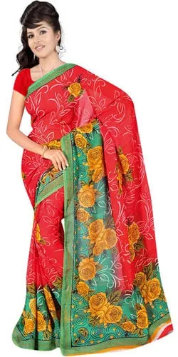 Stylish Womens Printed Georgette Saree from Suredeal