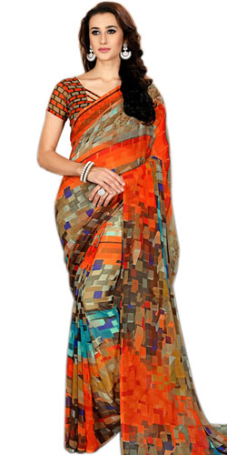 Comfy Multi-color Art Chiffon Printed Saree for Lovely Ladies Comfy Multi-color Art Chiffon Printed Saree for Lovely Ladies