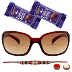 Amazing Oval Shaped Sunglasses with a Maroon Grey Body from <b>Fastrack</b> for Men with One Rakhi and Chocolates and Roli Tilak Chawal Amazing Oval Shaped Sunglasses with a Maroon Grey Body from <b>Fastrack</b> for Men with One Rakhi and Chocolates and Roli Tilak Chawal