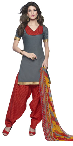 Outstanding Cotton Printed Patiala Suit Coloured in Grey and Red Outstanding Cotton Printed Patiala Suit Coloured in Grey and Red