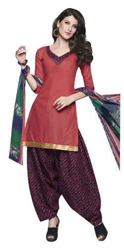 Graceful Cotton Printed Patiala Suit in Pink and Blue Shades Graceful Cotton Printed Patiala Suit in Pink and Blue Shades