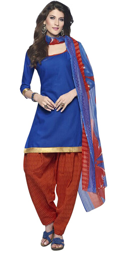 Ravishing Cotton Printed Patiala Suit Blue and Red in Shade Ravishing Cotton Printed Patiala Suit Blue and Red in Shade