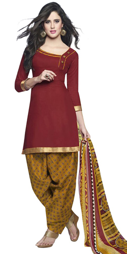 Eye-Catching Red and Yellow Shaded Cotton Printed Patiala Suit Eye-Catching Red and Yellow Shaded Cotton Printed Patiala Suit