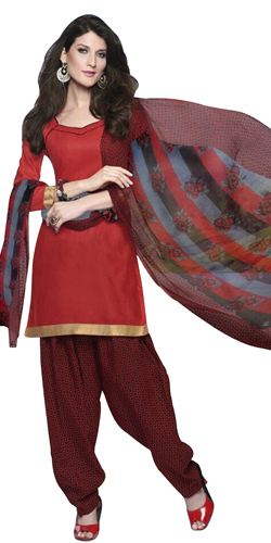 Exotic Cotton Printed Patiala Suit Shaded in Red and Maroon Exotic Cotton Printed Patiala Suit Shaded in Red and Maroon