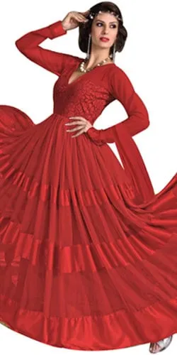 Trendsetting Womens Net N Brasso Red Printed Salwar