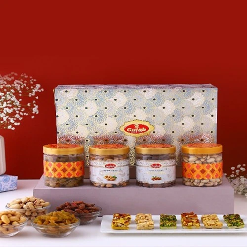 Ecstatic gift Box of Dry Fruits with Assorted Mithais Ecstatic gift Box of Dry Fruits with Assorted Mithais
