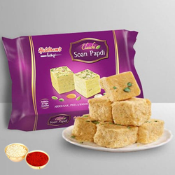 Soan Papdi from Haldiram with free Roli Tilak and Chawal. Soan Papdi from Haldiram with free Roli Tilak and Chawal.