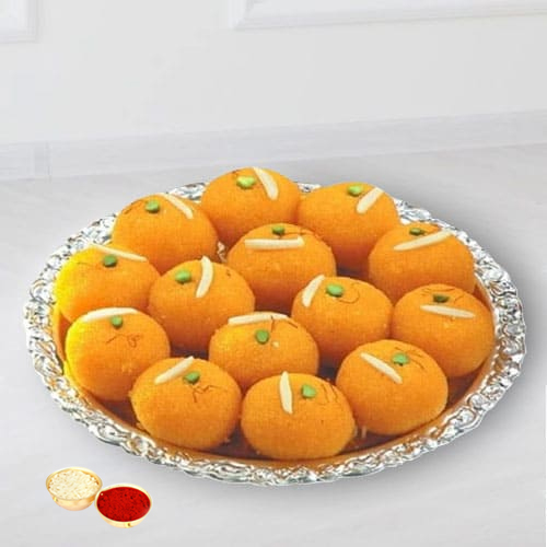 Haldiram tasty Pure Ghee Laddu with free Roli Tilak and Chawal. Haldiram tasty Pure Ghee Laddu with free Roli Tilak and Chawal.