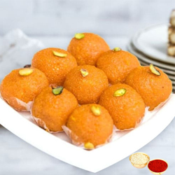 Motichur Ladoo from Haldiram with free Roli Tilak and Chawal. Motichur Ladoo from Haldiram with free Roli Tilak and Chawal.