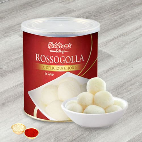 Haldiram Rosogolla with free Roli Tilak and Chawal. Haldiram Rosogolla with free Roli Tilak and Chawal.