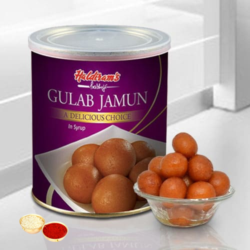 Gulab Jamun from Haldiram with free Roli Tilak and Chawal. Gulab Jamun from Haldiram with free Roli Tilak and Chawal.